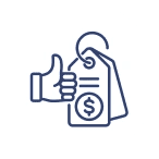 A blue icon of a hand holding up a price tag.