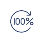 A circle with an arrow and the word 1 0 0 % in it.